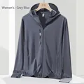 Breathable ice silk sun protection hooded jacket in grey blue for women - XL / Women's Gray Blue