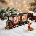 Christmas lighted musical water train decoration music box on snowy background - Red and Green Painted