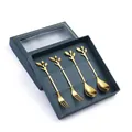 Elegant Japanese gold stainless steel leaf dessert spoon and fork set in gift box - Leaf Spoon & Fork-Gold+Green Box / Gold/Green Box/4PCS