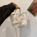 Elegant French style white handbag with large creative flower petal design and chain strap - White