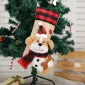 Festive Christmas stocking featuring a 3D plush cartoon puppy and red black buffalo plaid - Christmas Dog Buffalo Plaid