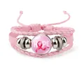 Pink braided leather breast cancer awareness bracelet with HOPE ribbon cabochon - Pink-HOPE Awareness Month (12037032)