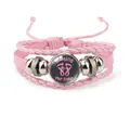 Handmade pink braided leather bracelet with Breast Cancer Awareness Walking for THE CURE - Pink-Walking For Cure (12037015)