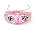 Pink Breast Cancer Awareness braided leather bracelet with wings and ribbon charm - Pink Ribbon Wings Style (12037026)