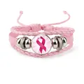 Breast cancer awareness handmade pink braided cowhide leather bracelet for women - Pink Classic Ribbon Style (12037028)