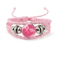 Pink Breast Cancer Awareness Month handmade braided leather bracelet with ribbon logo - Pink-Awareness Month (12037031)