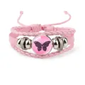 Handmade pink braided leather bracelet with butterfly for Breast Cancer Awareness - Pink Butterfly-Hope Courage Faith (12037017)