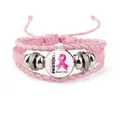 Handmade pink braided leather bracelet with breast cancer awareness ribbon charm - Pink-Because It Matters (12037020)