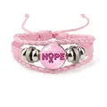Pink handmade leather braided bracelet featuring Hope Breast Cancer Awareness charm. - Pink-HOPE (12037019)