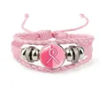 Pink ribbon Breast Cancer Awareness handmade braided leather charm bracelet for women - Pink Ribbon Woven Style (12037027)