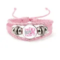 Handmade pink braided leather bracelet for Breast Cancer Awareness with faith hope charm - Pink-Faith Hope Cure (12037021)