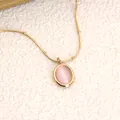 Elegante collana con pietra occhio di gatto rosa, pendente ovale e catena a sfere dorata - Rosa (Oro Rosa)