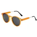 Stylish retro round sunglasses with translucent orange frames and dark lenses - Tea Frame Black Temples