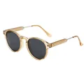 Retro round champagne frame sunglasses with dark lenses for stylish men and women - Light Tea