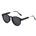 Classic retro round black sunglasses with metal and plastic temples for unisex wear - Black