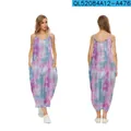 Robe longue bohème à col en V tie-dye avec poches en rose et bleu - XS / Style Tie-Dye Rose Et Bleu (QL52084A12-A476)