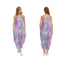 Bohemian V-neck tie-dye spaghetti strap loose maxi dress with pockets in pink blue - XS / Pink And Blue Tie-Dye Style (QL52084A12-A476)