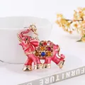 Detailed pink enamel elephant keychain featuring vibrant colorful rhinestones decoration. - Rose Red