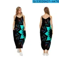 Robe longue à bretelles et col en V noir, coupe ample avec imprimé floral 3D éclatant - XS / Style Imprimé Floral (QL53026A07-A476)