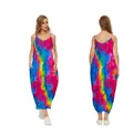 Colorful 3D printed V-neck slip dress with pockets in a loose bohemian style. - XS / Colorful Splash Style (QL54429A05—A476)