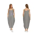 Grey loose V-neck spaghetti strap maxi dress featuring a creative cross print design - Cross Print Style (QL57069A08-A476)