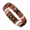 Men's retro red copper magnetic therapy energy bracelet featuring a brushed metal finish - Bottom Multi-Stone