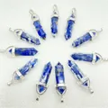 Set of ten lapis lazuli style crystal hex column bullet pendants for DIY necklace - Lapis (Resin)