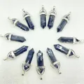 Natural blue sandstone hexagonal column pendant with a silver plated metal clasp - Blue Sand (Resin)