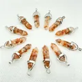 Natural red agate hexagonal prism crystal stone pendant with a silver metal clasp - Red Agate (Resin)