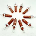 Natural red stone bullet pendant with silver-tone metal cap hexagonal crystal point - Red Jasper (Resin)