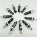 Black and white natural agate stone hexagonal prism pendant with silver metal bail - Black (Resin)