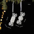 Set of 2 white glitter candy Christmas tree ornaments with detailed dimensions - Candy