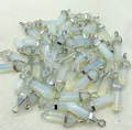 Collection of bulk hexagonal opalite bullet pendants with silver metal caps for jewelry - Opalite