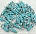 Hexagonal turquoise crystal bullet pendants with silver-colored metal bails for necklaces. - Turquoise