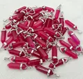 Set of vibrant fuchsia agate hexagonal column bullet pendants with silver-plated bails - Rose Red