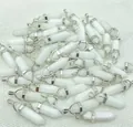Bulk white hexagonal bullet-shaped natural stone crystal pendants with silver bails - White Stone