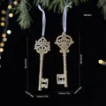 Set of 2 golden glittery vintage key Christmas tree hanging ornaments - Key