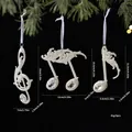 Set of three white glittery musical note Christmas tree ornaments with size info - 3-Piece Musical Note Set