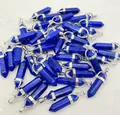 Blue lapis lazuli hexagonal bullet crystal stone pendants with silver bails - Synthetic Lapis