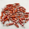 Hexagonal red jasper bullet point crystal pendants with silver bail - Red Jasper