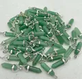 Natural green aventurine crystal hexagonal bullet pendant with silver-toned cap - Green Aventurine