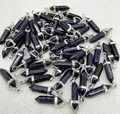 Bulk set of blue sandstone hexagonal bullet pendants with polished silver metal bails - Blue Sandstone