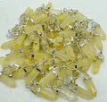 Bulk natural yellow quartz crystal hexagonal column bullet pendants with silver bails - Citrine