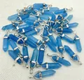 Blue natural stone hexagonal point bullet pendant with silver bail for necklaces - Blue 1