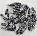 Natural snowflake obsidian crystal hexagonal column pendants with silver caps - Synthetic Snowflake Obsidian