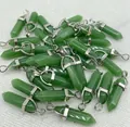 Natural green agate crystal stone bullet hexagonal column pendants for jewelry making - Green Glass