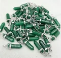 Green natural stone hexagonal bullet pendants with silver metal bail for necklaces - Dyed Green Stone