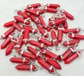 Red natural stone hexagonal bullet pendants with silver bails jewelry making set - Red Turquoise