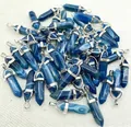 Natural blue striped agate hexagonal point crystal pendants with silver-plated bails - Striped Blue Agate