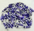 Natural purple agate stone hexagonal bullet point pendant with silver bail for necklace - Striped Purple Agate